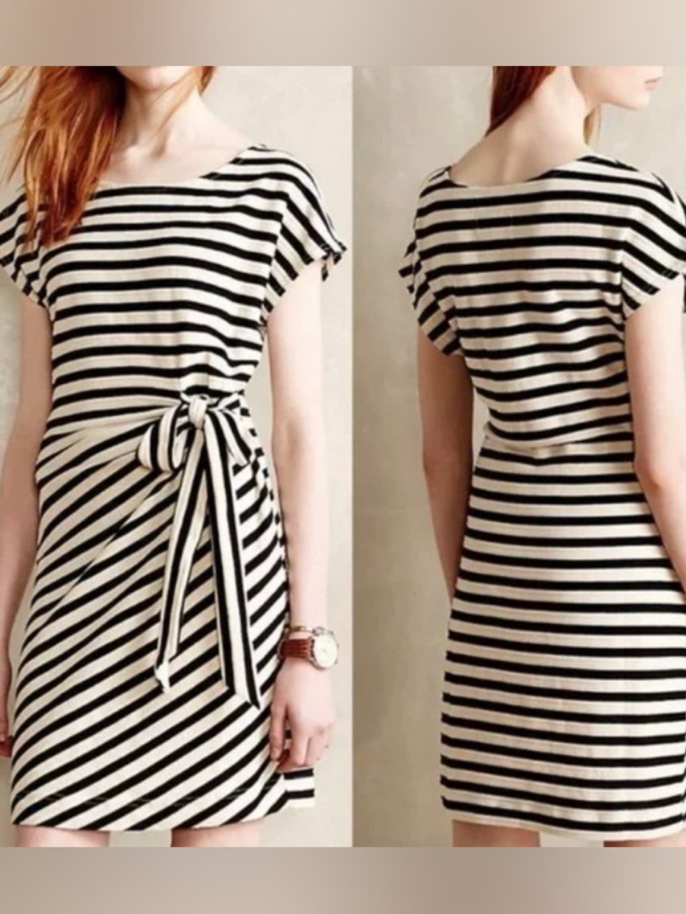 Anthropologie Saturday Sunday Yael Striped Knit Faux Wrap Side‎ Tie Dress